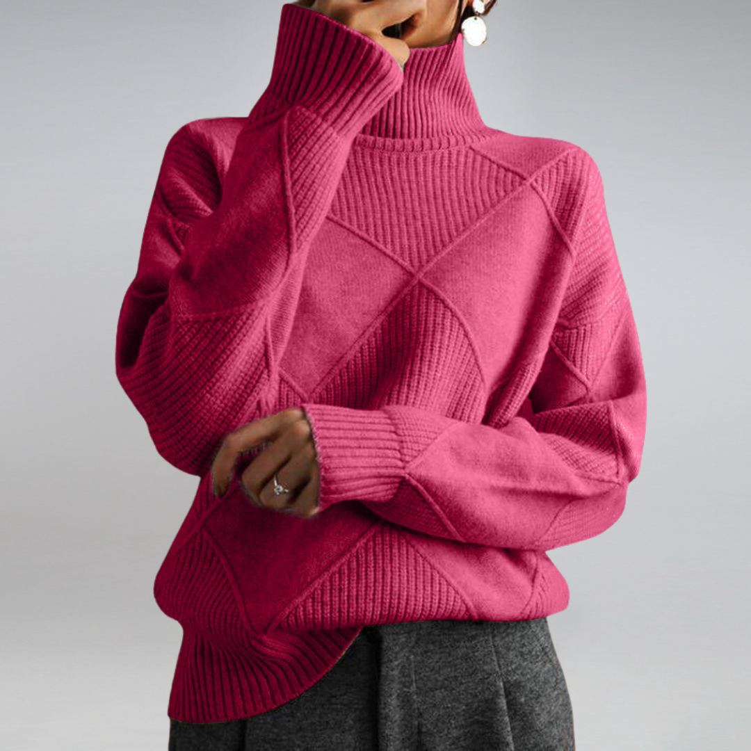 Gemütlicher geometrischer Strick-Rollkragenpullover für Damen