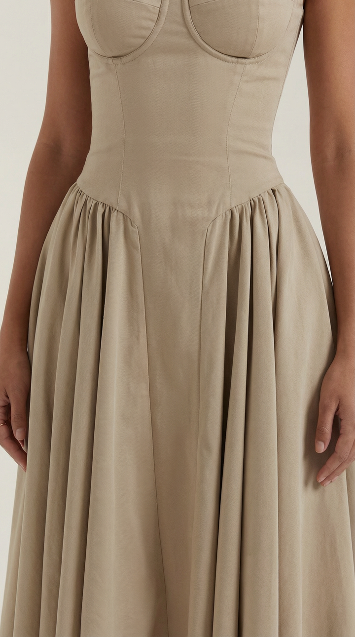 Damen Blumenmieder Midikleid mit Herzausschnitt
