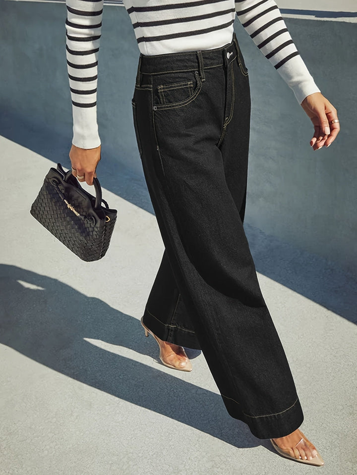 High-Waist Weite Stretch-Denim-Jeans mit umgeschlagenem Saum