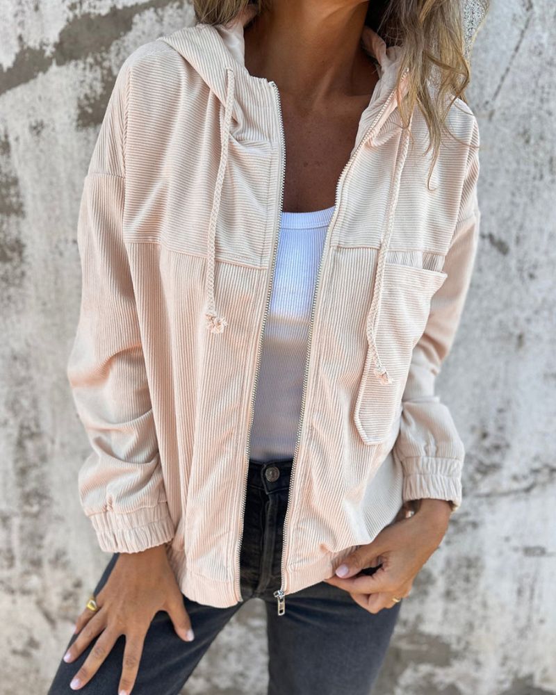 Lässige leichte Cord-Jacke mit Kapuze für Damen