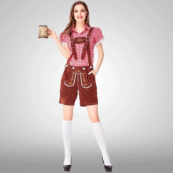 Samt bestickte bayerische kurze Latzhosen für Damen