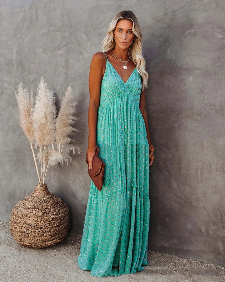 Boho-Chic grünes Maxi-Sommerkleid