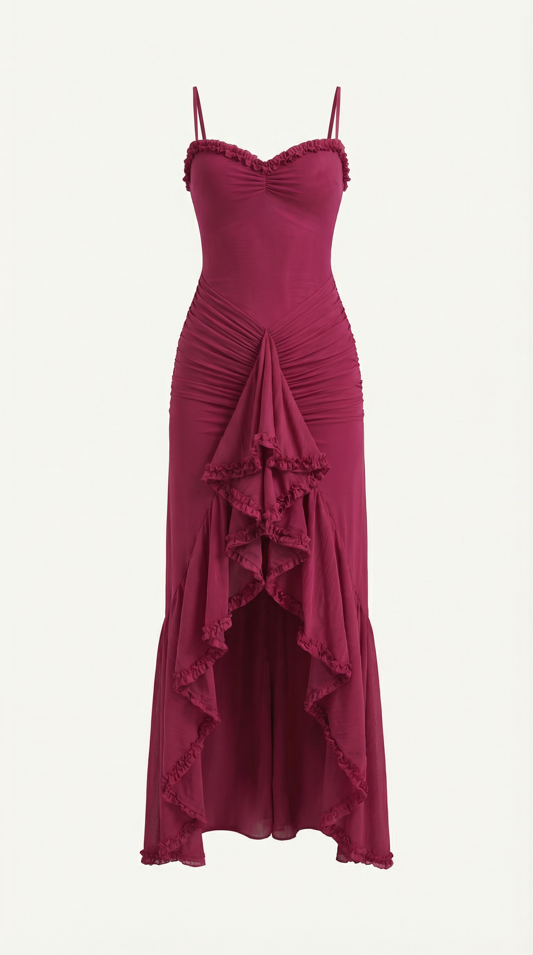 Damen Volant Maxikleid mit High-Low-Saum