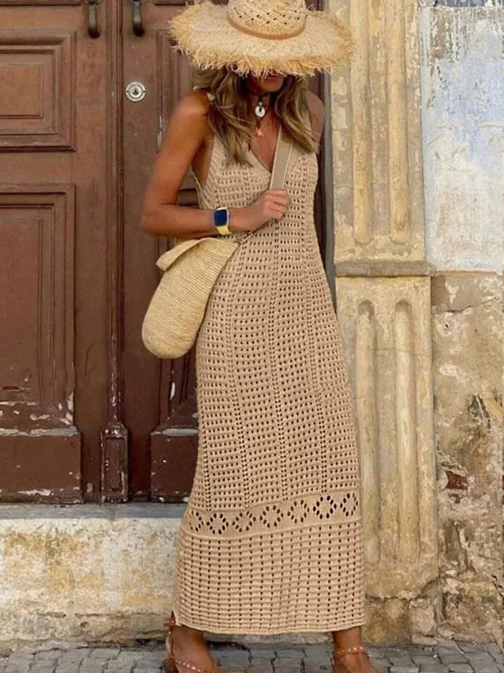 Häkel-Spitzen-Tunika mit V-Ausschnitt Strandkleid Damen