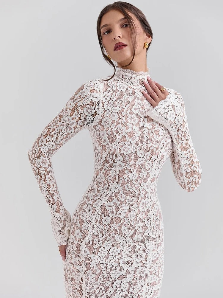 Kalentha® | Elegantes Spitzenkleid mit Stehkragen