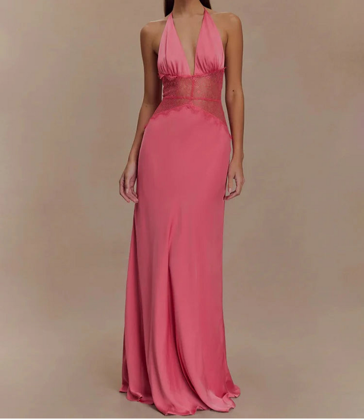 Maxikleid mit Neckholder, Spitzeneinsatz und freiem Rücken