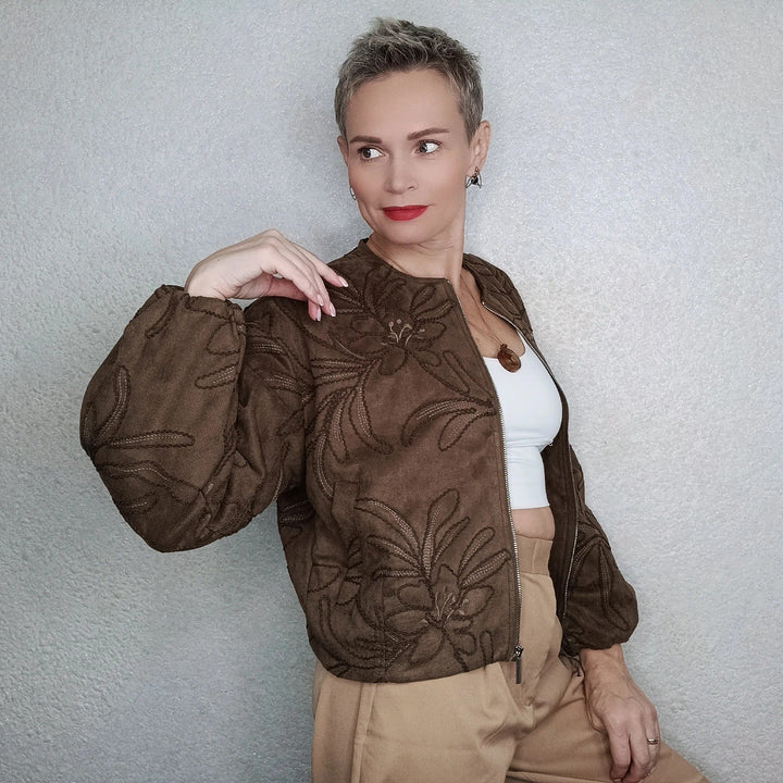 Bomberjacke mit Wildlederstruktur und Stickerei