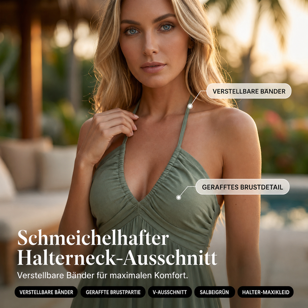 Maxikleid mit neckholder Rückenfrei und fließenden Drapierungen