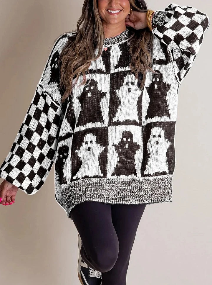 Halloween Kariertes Strickpullover