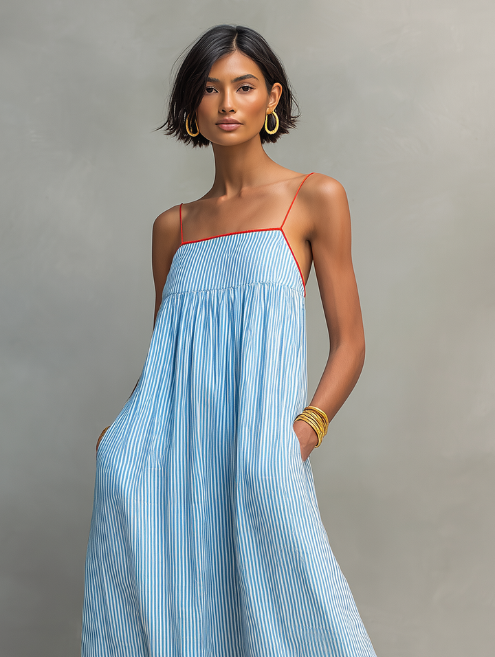 Gestreiftes Maxikleid mit Spaghettiträgern und lockerer Passform