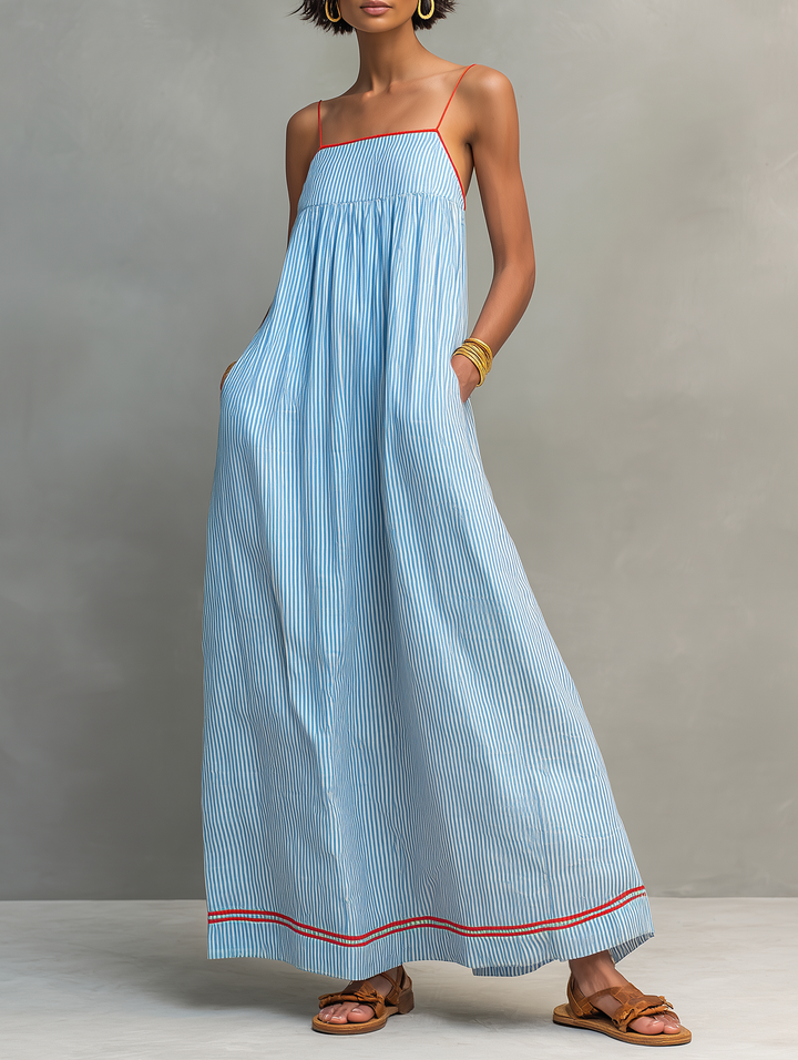 Gestreiftes Maxikleid mit Spaghettiträgern und lockerer Passform
