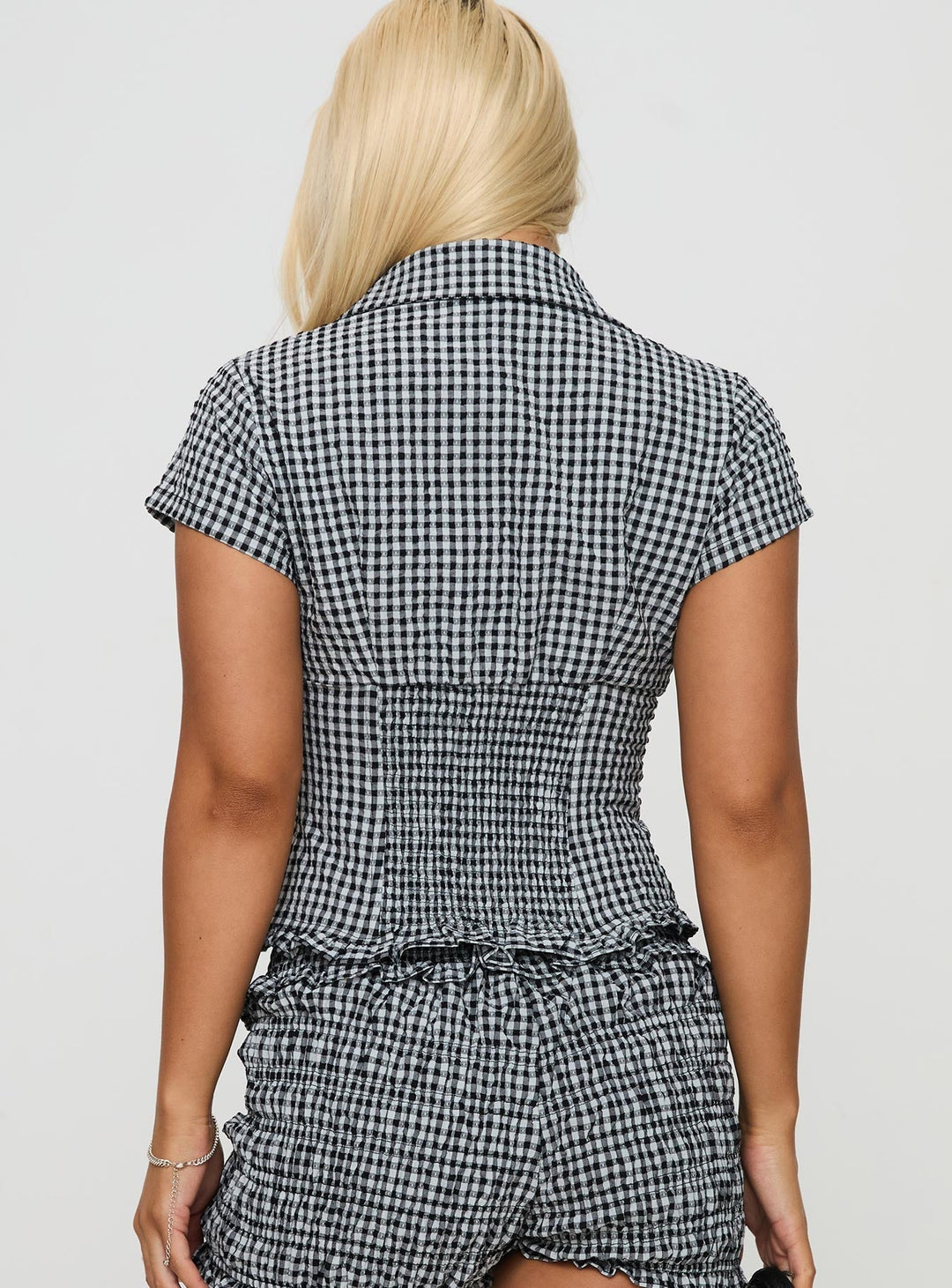 Damenbluse mit Vichy-Karos und Knopfleiste