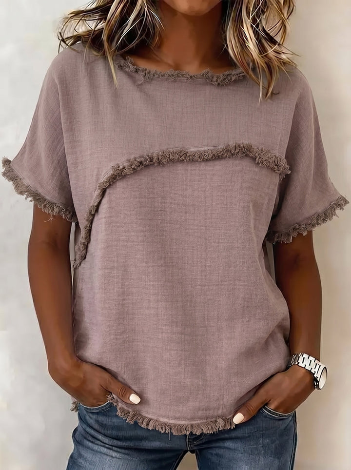 Damen T Shirt Mit Fransen Und Rundhalsausschnitt