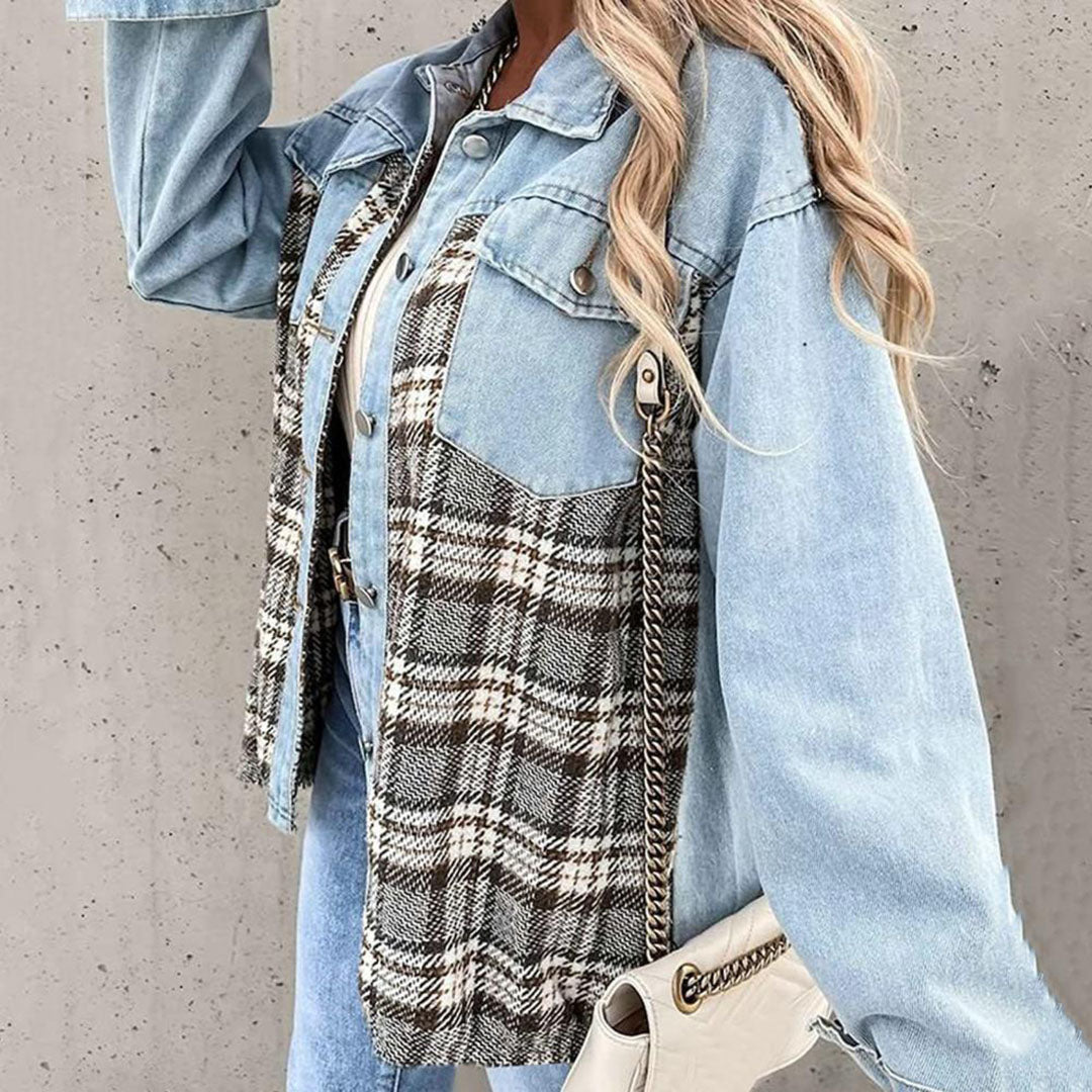 Elegante Damenjacke mit Karomuster und klassischem Kragen