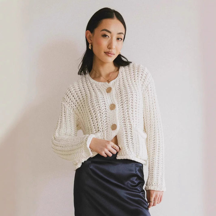 Cozy Chic Damen Strickjacke mit Knöpfen und Taschen