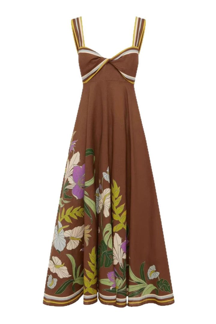 Boho-Maxikleid für Damen mit langem Schnitt, Blumenprint und Streifen