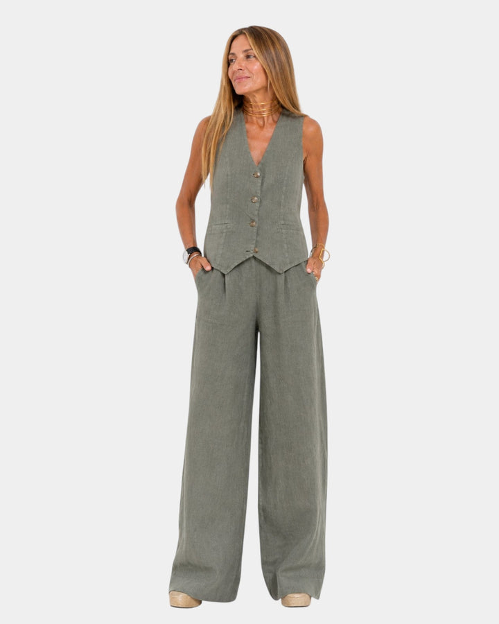 Maßgeschneidertes Weste- und Weitbein-Hosen-Set für Damen