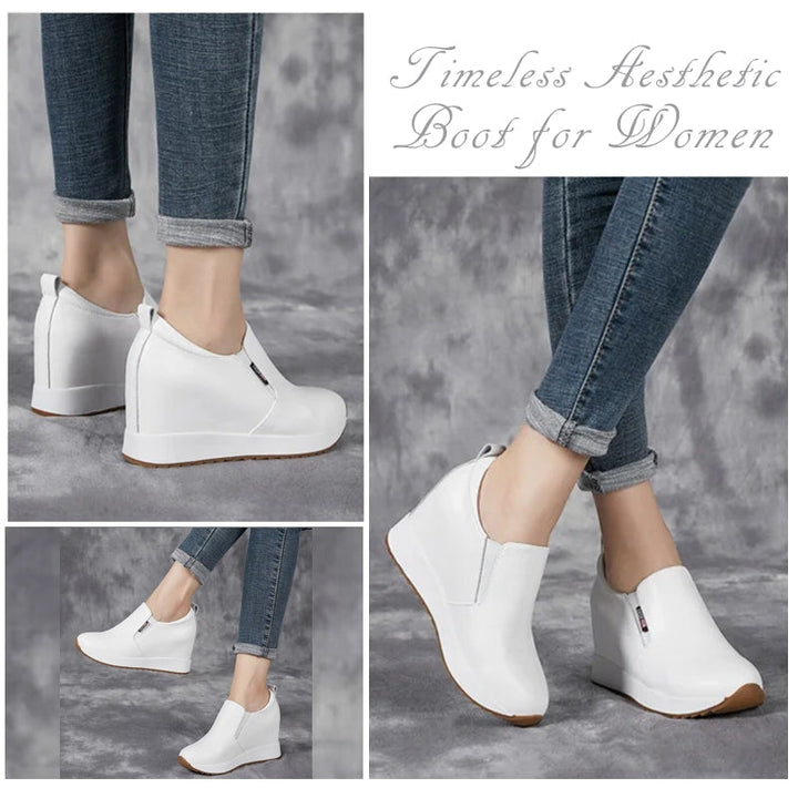 Schicke echte Leder-Stiefeletten mit Blockabsatz