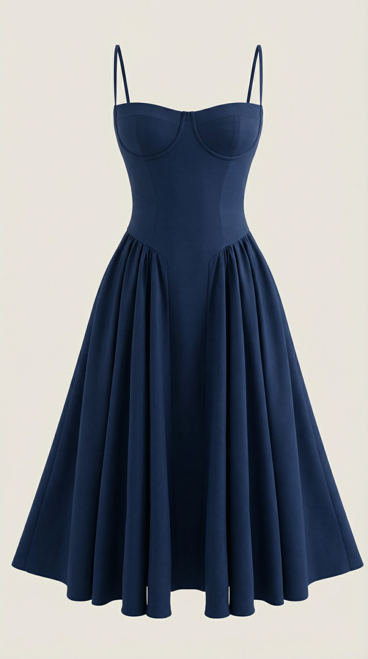 Damen Blumenmieder Midikleid mit Herzausschnitt