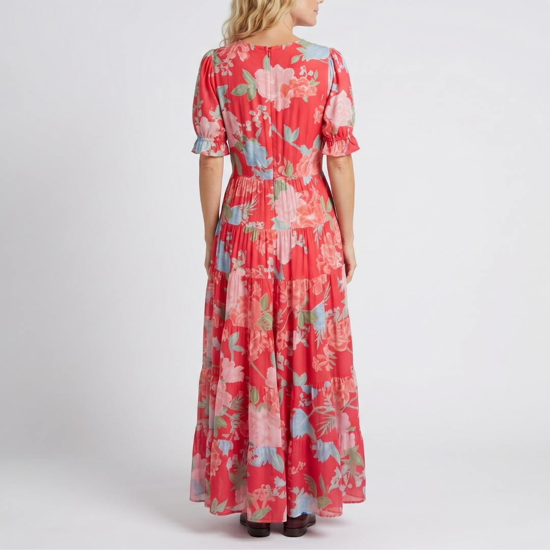 Elegantes florales Midi-Kleid mit V-Ausschnitt für Damen