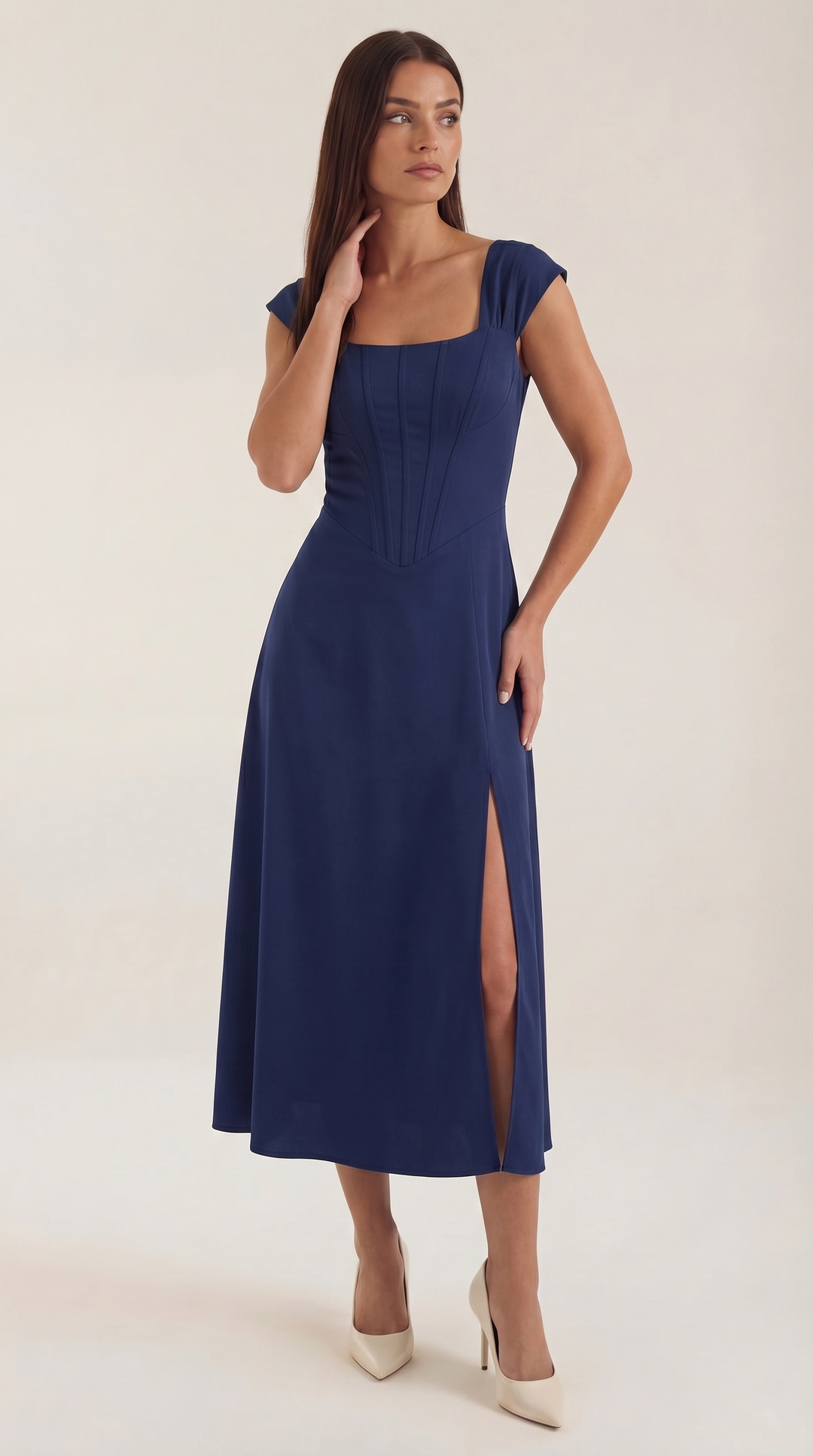 Damen Korsett Midikleid Elegantes Hochzeitsgastkleid
