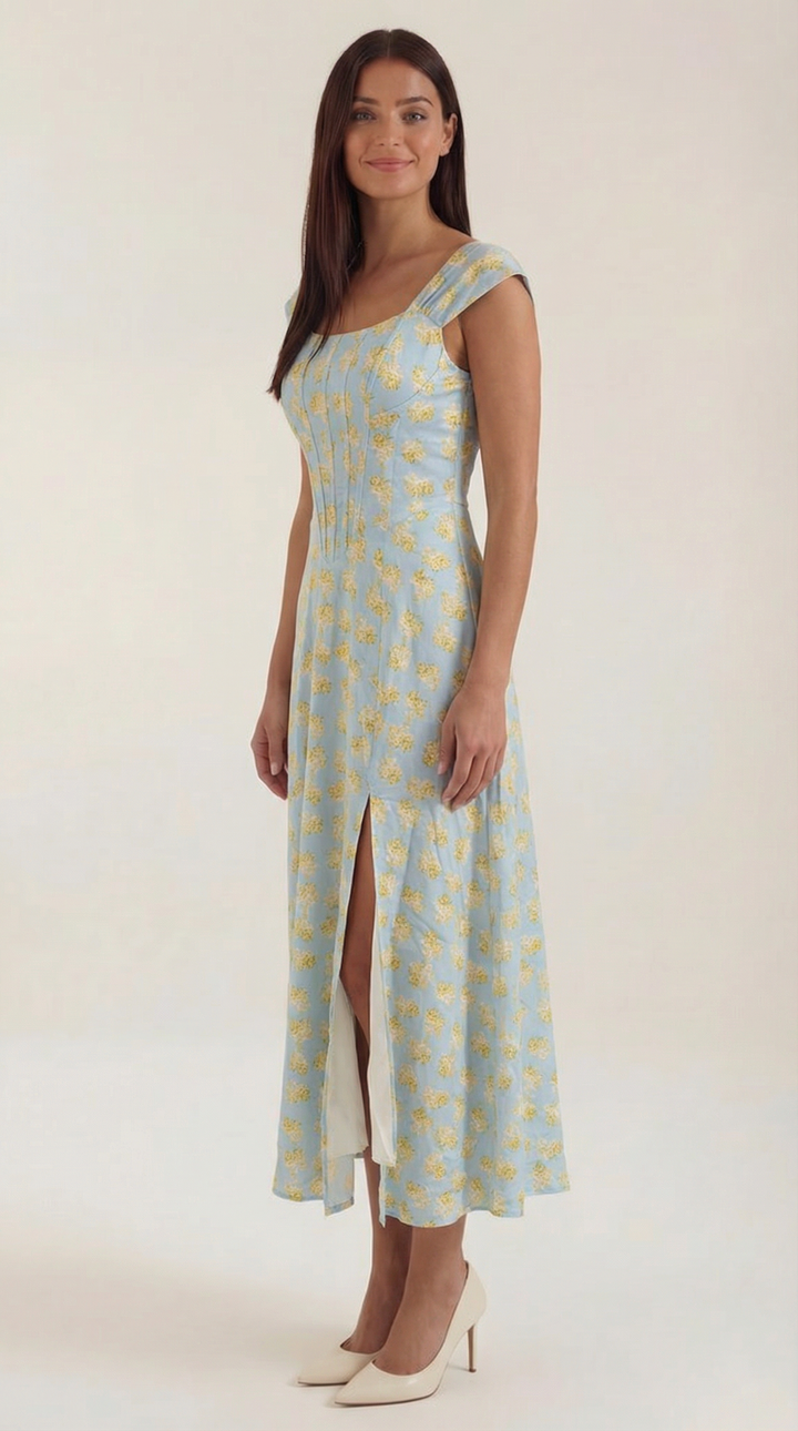 Damen Korsett Midikleid Elegantes Hochzeitsgastkleid