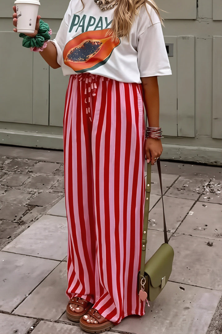 Damen Streifenhose mit hohem Bund und geradem Bein in Colorblock-Design