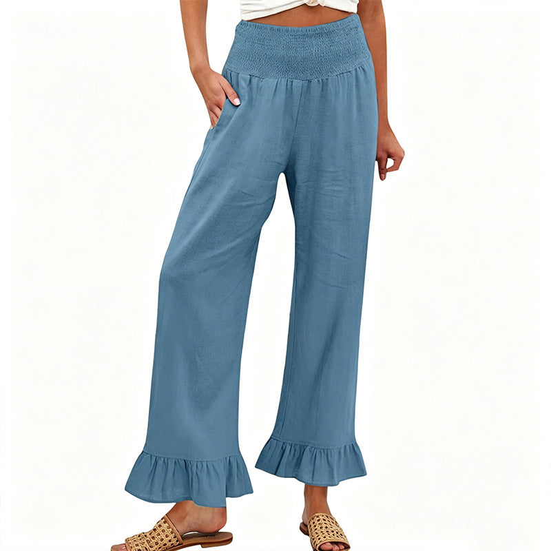 Boho-Hose mit weitem Bein und Volantsaum
