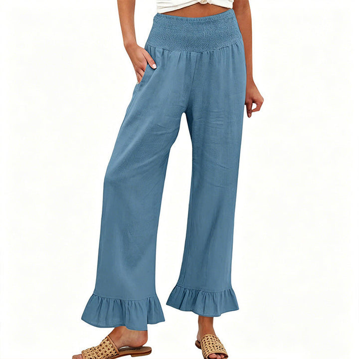 Boho-Hose mit weitem Bein und Volantsaum