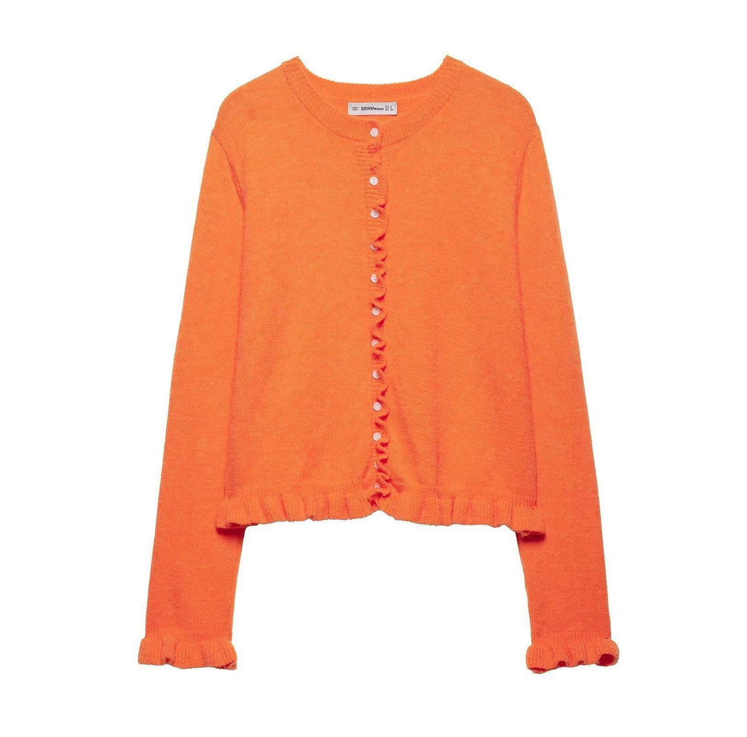 Rüschenbesetzter Damen-Cardigan mit Knöpfen, schickes Lagen-Oberteil