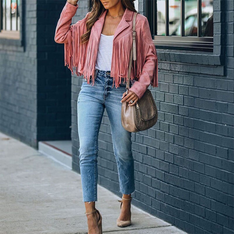 Damen Fransenjacke Im Boho Stil