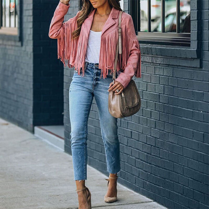 Damen Fransenjacke Im Boho Stil