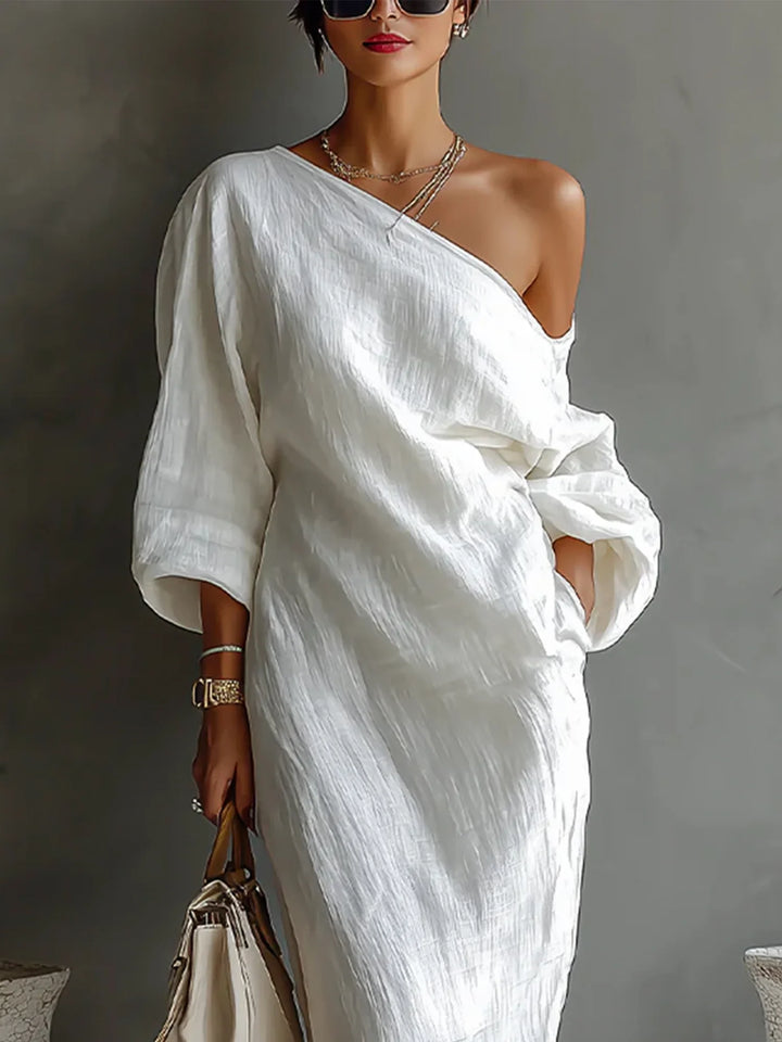 Maxikleid mit Ballonärmeln aus Leinen für Damen