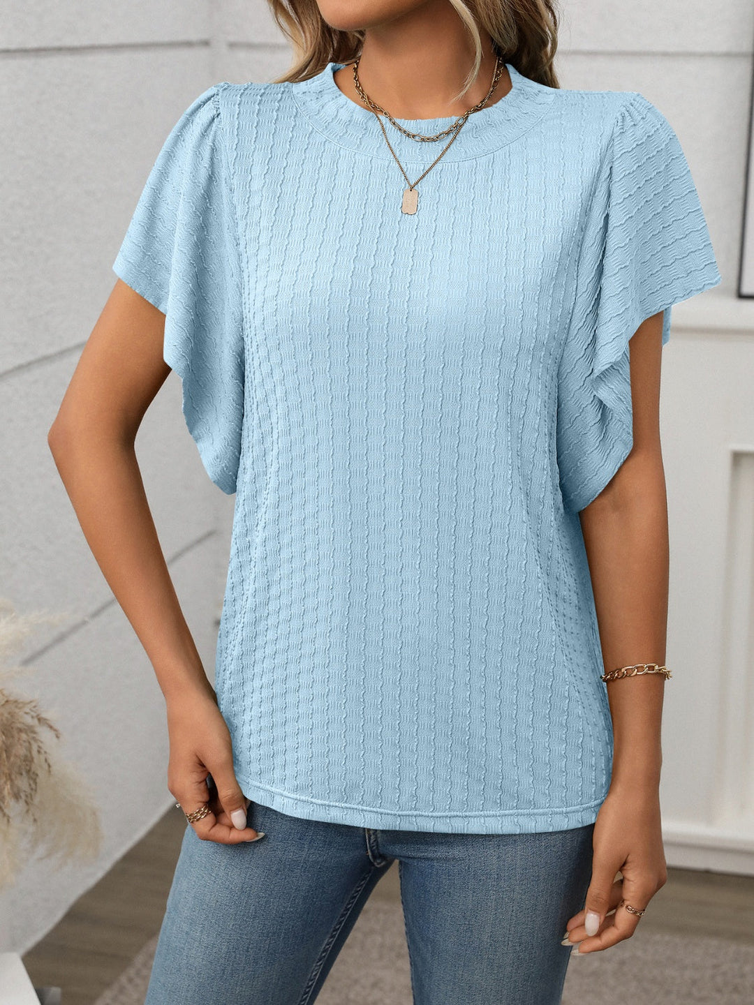 Damen T-Shirt mit Rundhalsausschnitt und Flügelärmeln