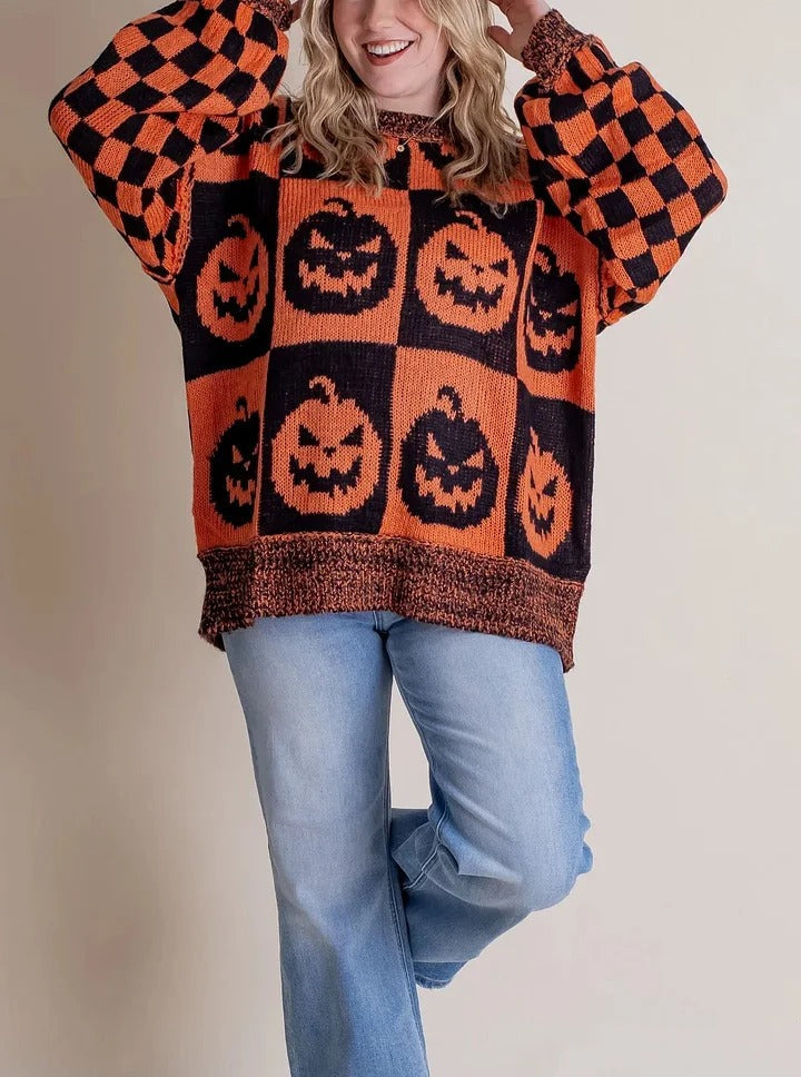 Halloween Kariertes Strickpullover