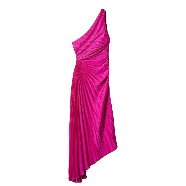 Asymmetrisches One-Shoulder Plissee-Midikleid aus Poly-Georgette