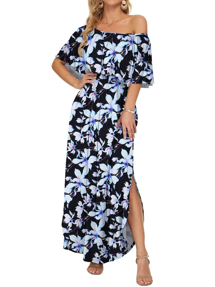 Damen Blumen-Etuikleid mit Carmen-Ausschnitt für den Sommer
