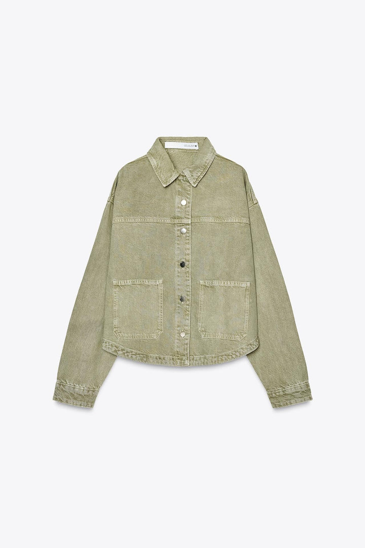 Klassische Khaki-Jeansjacke für den Alltagsstil