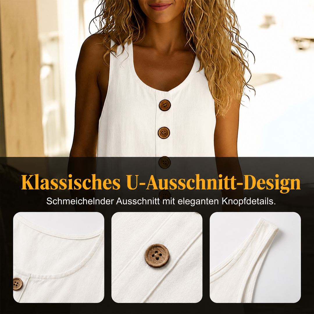 Ärmelloses Leinenkleid mit Knopfleiste