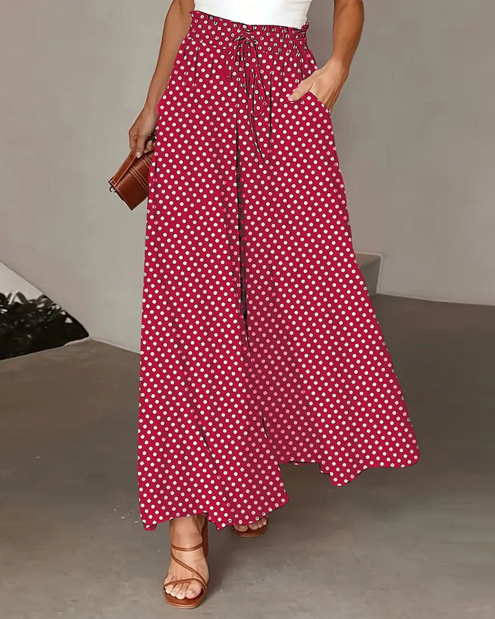 Damen weite Hose lang mit Polka Dot Print am Bund