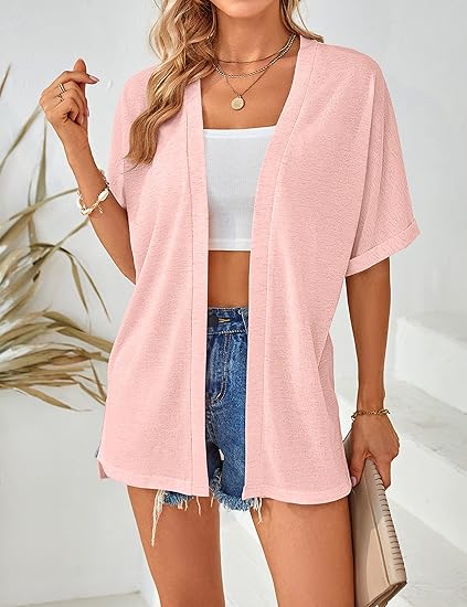 Stilvoller Kurzarm-Strickcardigan mit offenem Schnittdesign