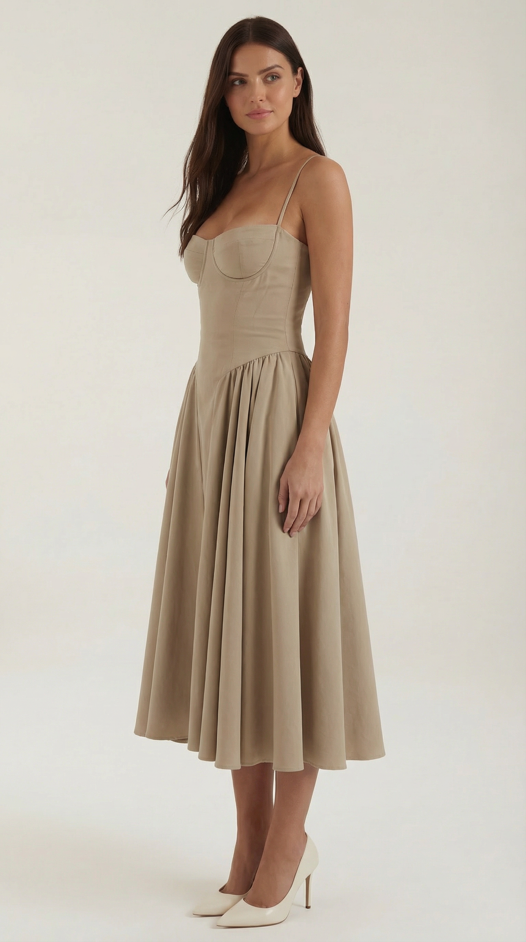 Damen Blumenmieder Midikleid mit Herzausschnitt