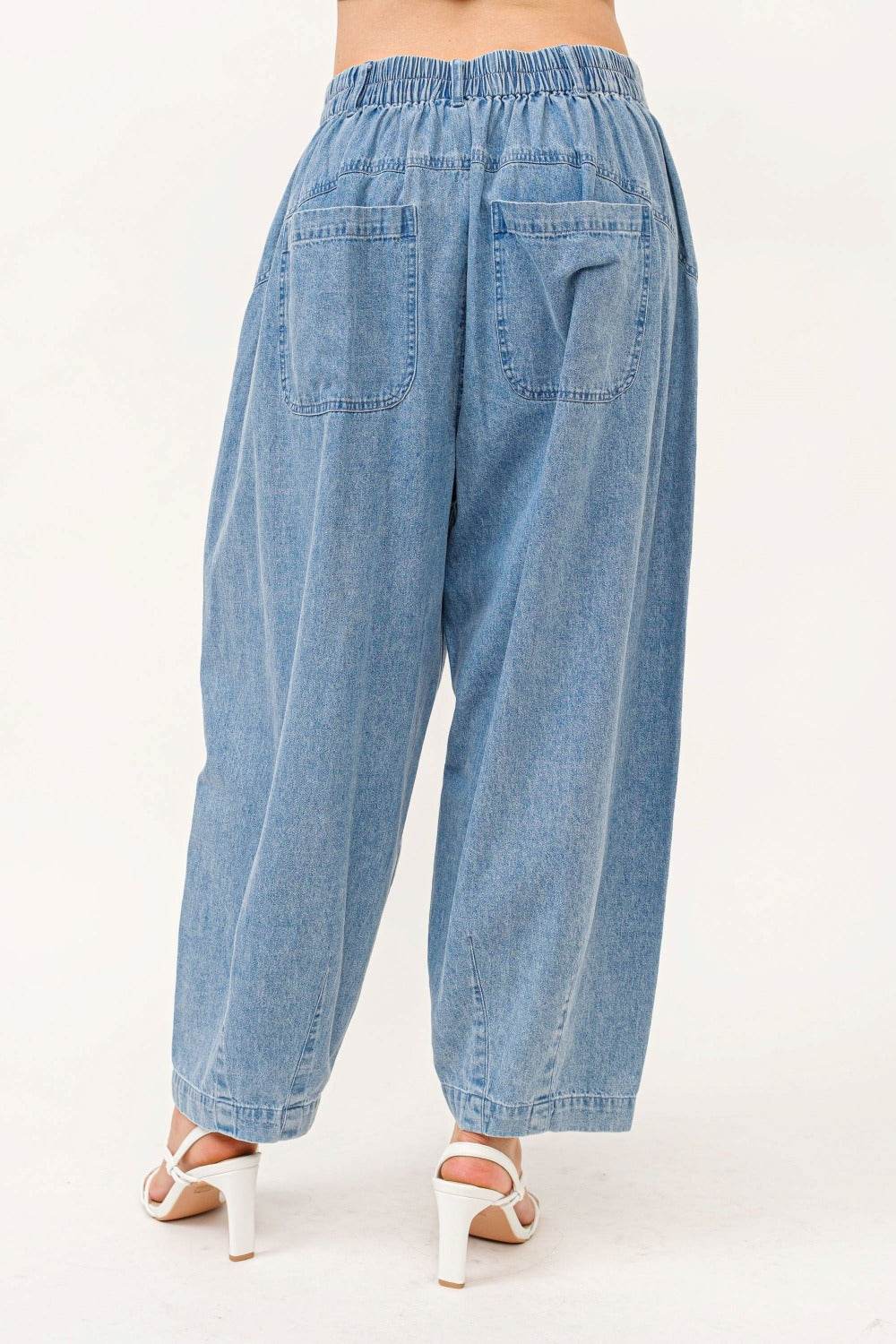 Damen Elastische Taille Faltenlockige Baggy-Jeans