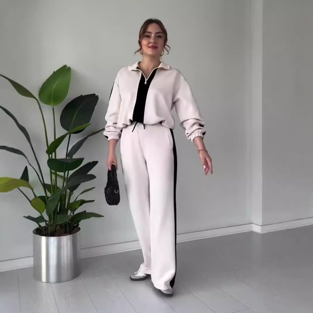 Damen Zweiteiler mit Reißverschluss und Reverskragen