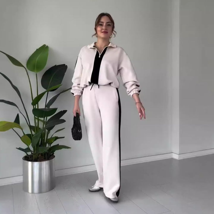 Damen Zweiteiler mit Reißverschluss und Reverskragen