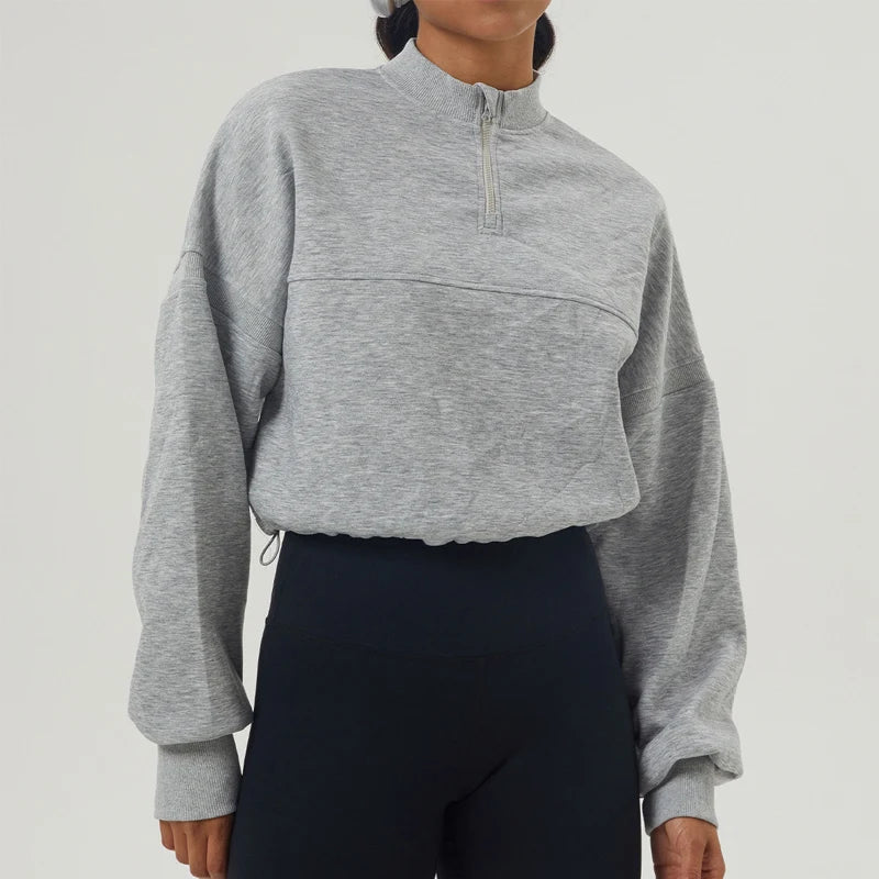 Übergroßes Sweatshirt aus Baumwollmischung mit halbem Reißverschluss für Damen