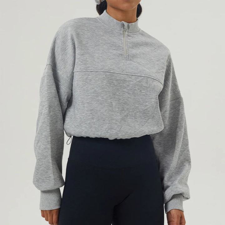 Übergroßes Sweatshirt aus Baumwollmischung mit halbem Reißverschluss für Damen