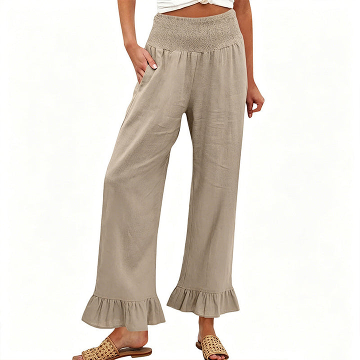 Boho-Hose mit weitem Bein und Volantsaum