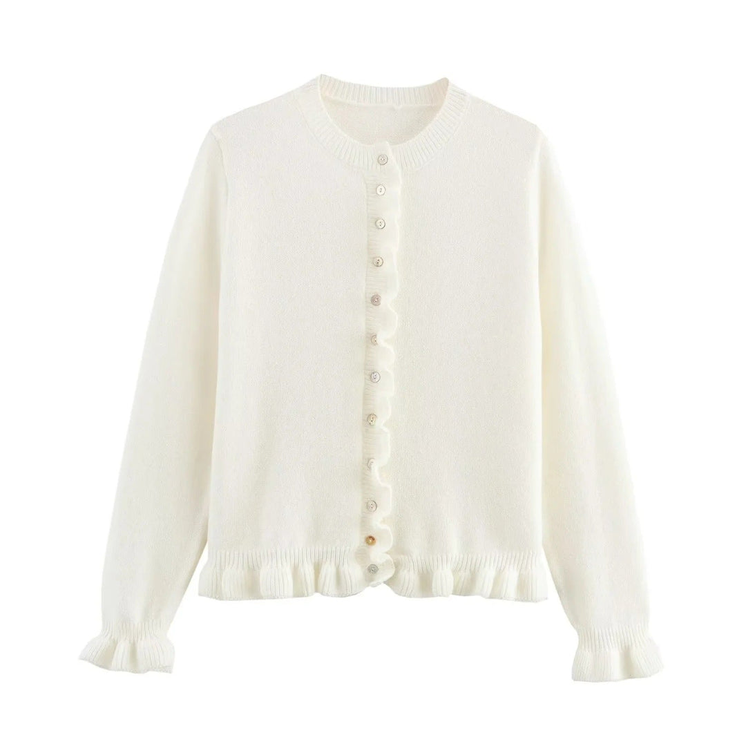 Rüschenbesetzter Damen-Cardigan mit Knöpfen, schickes Lagen-Oberteil