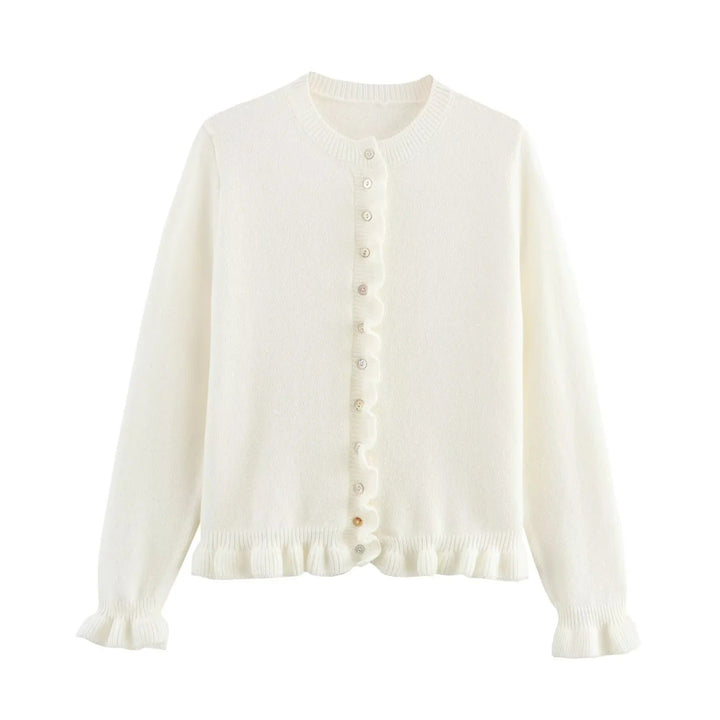 Rüschenbesetzter Damen-Cardigan mit Knöpfen, schickes Lagen-Oberteil